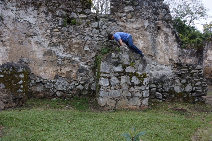 He tried to climb the ruins, he tried very hard. 